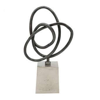 9 Inch Table Sculpture, Abstract Loop Design, Block Base, Black, Silver
