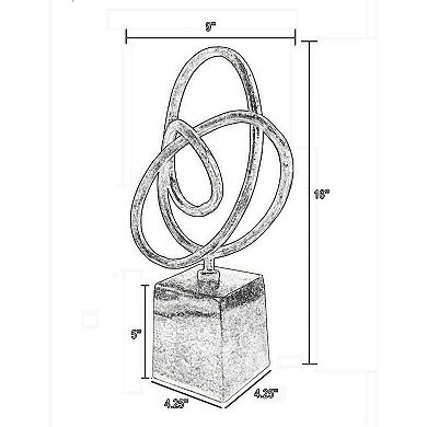 9 Inch Table Sculpture, Abstract Loop Design, Block Base, Black, Silver