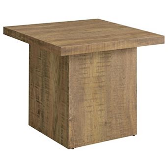 Zet 24 Inch Square End Table With Oversized Block Base, Mango Brown
