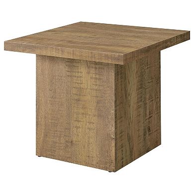 Zet 24 Inch Square End Table With Oversized Block Base, Mango Brown