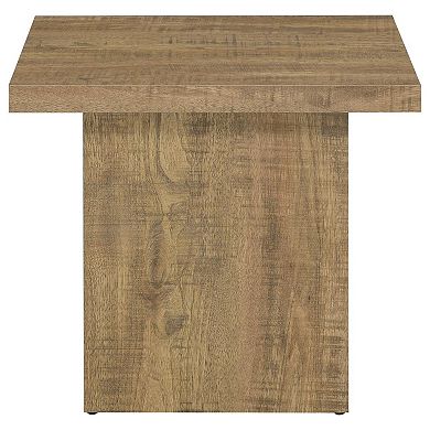 Zet 24 Inch Square End Table With Oversized Block Base, Mango Brown