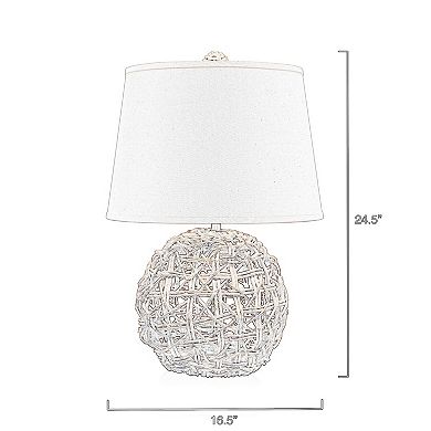 25 Inch Table Lamp, Elegant Handwoven Rope Base, Linen Shade, Natural Brown