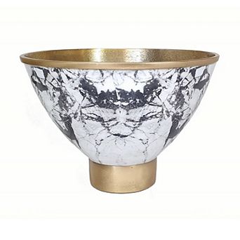 Sinzo 10 Inch Tapered Bowl, Gold Aluminum, Textured Design, Black, White