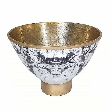 Sinzo 10 Inch Tapered Bowl, Gold Aluminum, Textured Design, Black, White