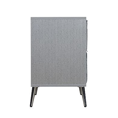 Moko 26 Inch Nightstand, 2 Ribbed Soft Upholstered Drawers, Smooth Gray