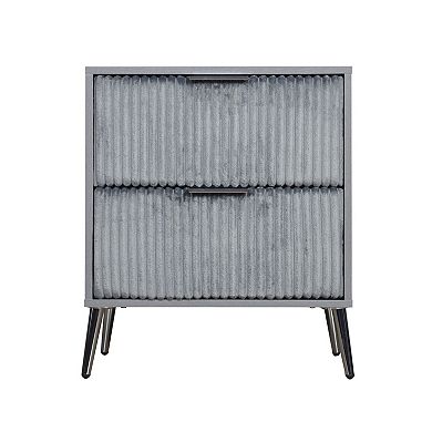 Moko 26 Inch Nightstand, 2 Ribbed Soft Upholstered Drawers, Smooth Gray