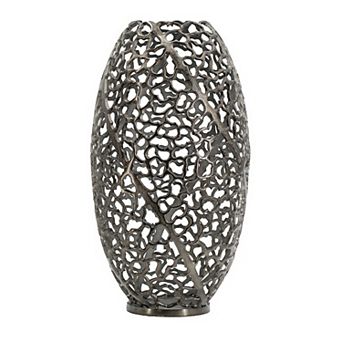 14 Inch Aluminum Accent Vase, Tall Curved Cut Out Design, Intricate Details