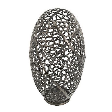 14 Inch Aluminum Accent Vase, Tall Curved Cut Out Design, Intricate Details