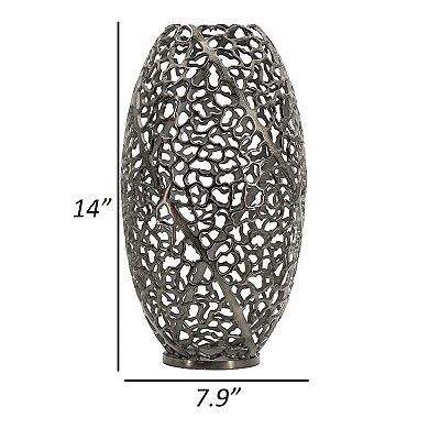 14 Inch Aluminum Accent Vase, Tall Curved Cut Out Design, Intricate Details