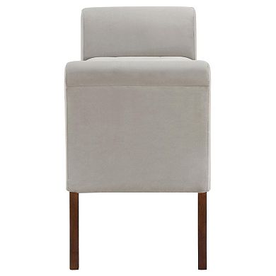 Ako 52 Inch Storage Bench, Button Tufting, Flared Arms, Beige Upholstery