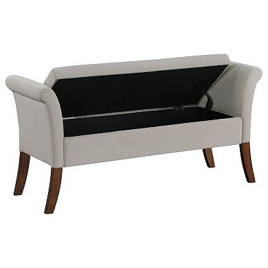 Ako 52 Inch Storage Bench, Button Tufting, Flared Arms, Beige Upholstery