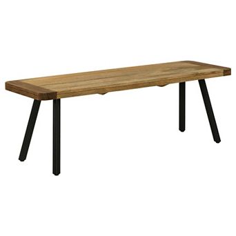 Mia 53 Inch Bench, Sheesham And Mango Wood Seat, Black Iron Legs, Brown