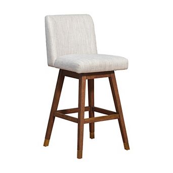 Lia 30 Swivel Barstool Chair, Brown Rubberwood Frame, Soft Beige Polyester
