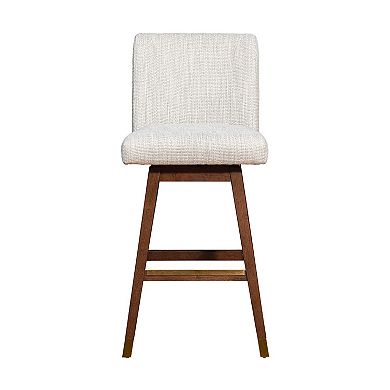 Lia 30 Swivel Barstool Chair, Brown Rubberwood Frame, Soft Beige Polyester
