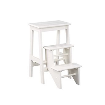 24 Inch 3 Level Step Stool, Plank Tops And Safety Latch, Classic White Wood