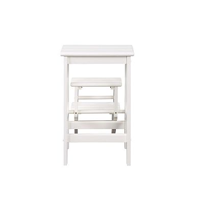 24 Inch 3 Level Step Stool, Plank Tops And Safety Latch, Classic White Wood