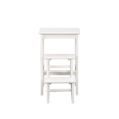 24 Inch 3 Level Step Stool, Plank Tops And Safety Latch, Classic White Wood
