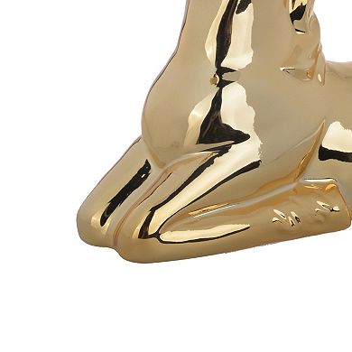 11 Inch Sitting Unicorn Figurine, Ceramic Statuette In Gold Metallic Finish