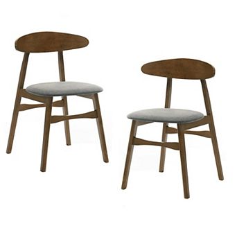 Cid Cas 20 Inch Dining Chair, Set Of 2, Curved Oval Backrest, Walnut Wood