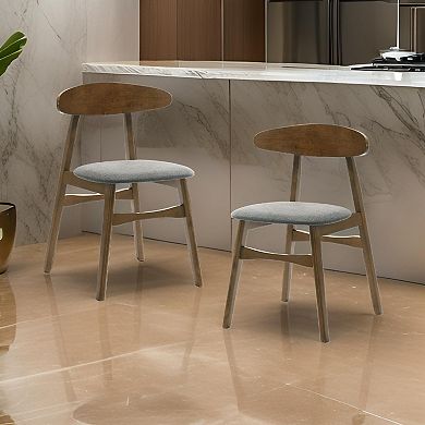 Cid Cas 20 Inch Dining Chair, Set Of 2, Curved Oval Backrest, Walnut Wood
