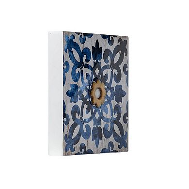 Set Of 4 Classic Framed Wall Decor, Abstract Tile Design, White And Blue