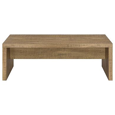Nette 47 Inch Coffee Table With Rough Hewn Saw Marks, Wood, Natural Brown