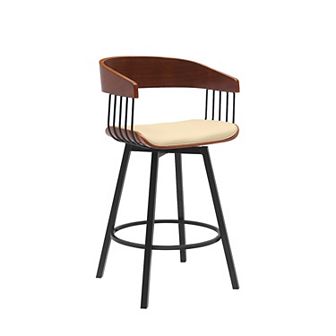 Vera 27 Inch Swivel Counter Stool Chair, Brown Open Back Cream Faux Leather