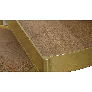 3 Piece Nesting End Table Set, Half Moon Tabletops, Mango Wood, Brown