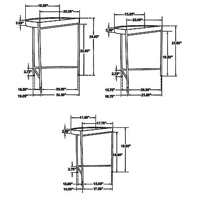 3 Piece Nesting End Table Set, Half Moon Tabletops, Mango Wood, Brown