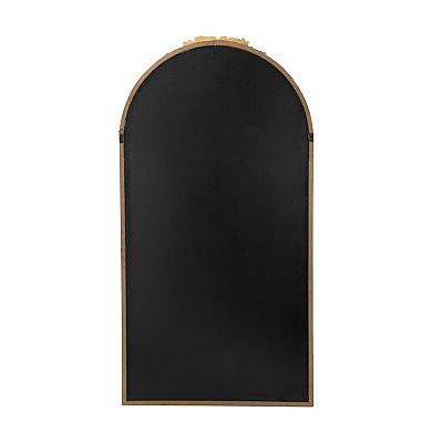 56 Inch Tall Arched Floor Mirror, Antique Floral Design, Gold