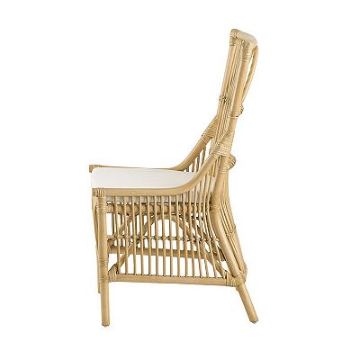 23 Inch Rattan Dining Side Chair, Soft Padded Seat, Natural Brown, White