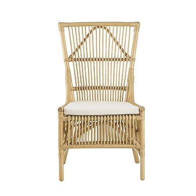 23 Inch Rattan Dining Side Chair, Soft Padded Seat, Natural Brown, White