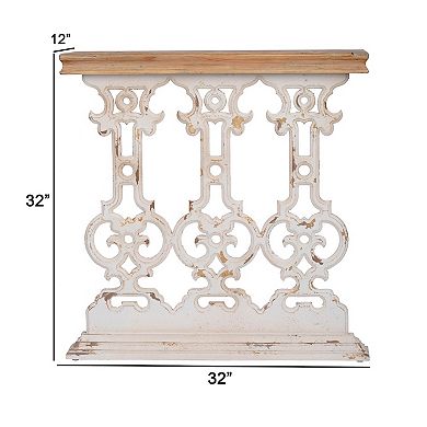 32 Inch Console Table, Fir Wood, Traditional, Scrollwork, Antique White