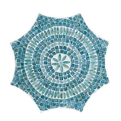 20 Inch Stool Table, Capiz Shell Inlay, Floral Geometric Design, Turquoise