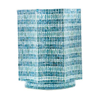 20 Inch Stool Table, Capiz Shell Inlay, Floral Geometric Design, Turquoise