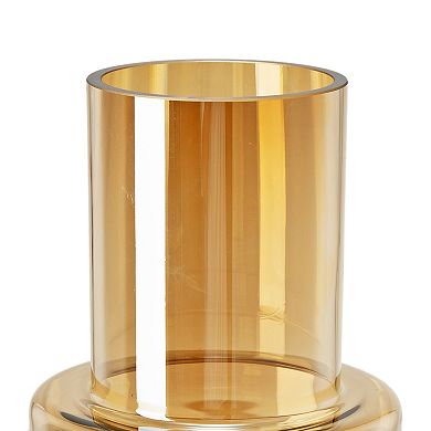 Alma 14 Inch Modern Vase, Geometric Design, Amber Luster Glass Frame