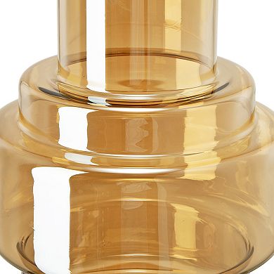 Alma 14 Inch Modern Vase, Geometric Design, Amber Luster Glass Frame