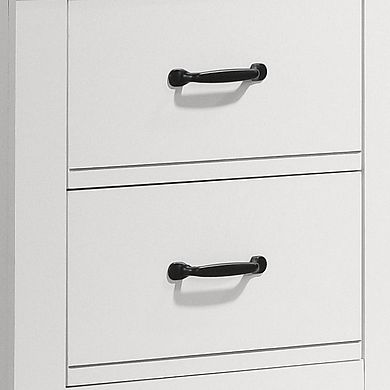 Jermy 22 Inch Nightstand, 2 Drawers, Black Handles, Crisp White Finish