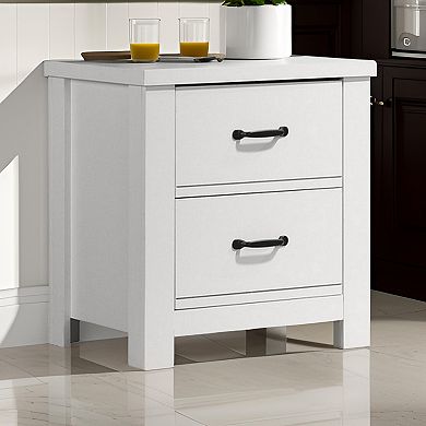 Jermy 22 Inch Nightstand, 2 Drawers, Black Handles, Crisp White Finish