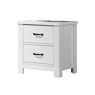 Jermy 22 Inch Nightstand, 2 Drawers, Black Handles, Crisp White Finish
