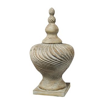 22 Inch Lidded Vase With Turned Finial Design And Swirl Pattern, White