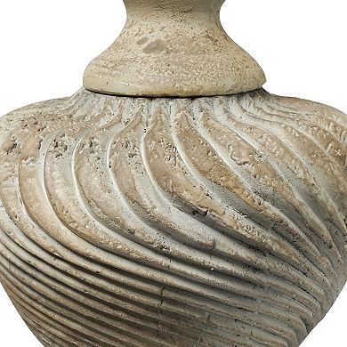 22 Inch Lidded Vase With Turned Finial Design And Swirl Pattern, White