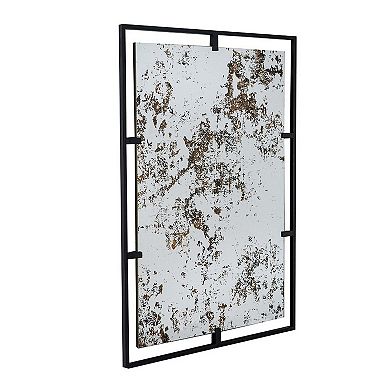 Tui 32 Inch Accent Wall Mirror, Antique Style Rectangular Black Metal Frame