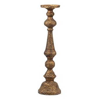 Mia 24 Inch Pillar Candle Holder, Antique Brass Metal, Turned Pedestal