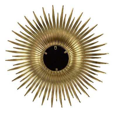 28 Inch Wall Mount Accent Mirror With Round Sunburst Iron Frame, Gold