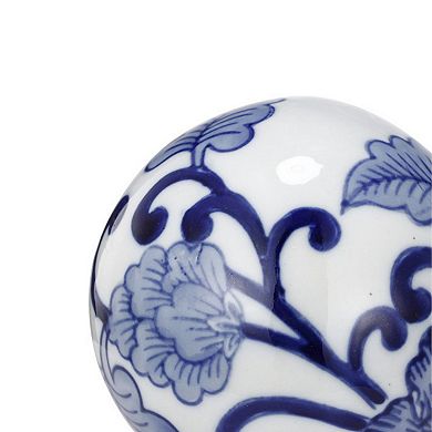 4 Inch Decorative Ball Set Of 6 Orbs, Blue And White Printed Porcelain