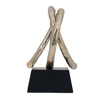 10 Inch Modern Table Sculpture, Bright Gold Aluminum, Intertwined Ring Loop