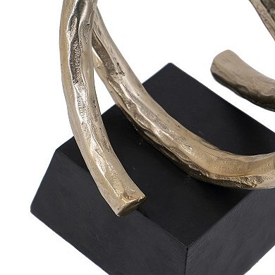 10 Inch Modern Table Sculpture, Bright Gold Aluminum, Intertwined Ring Loop