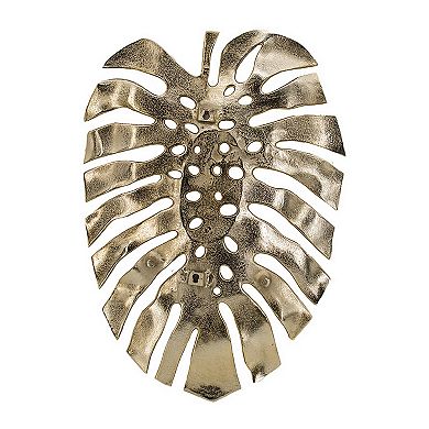 Linzo 25 Inch Metal Wall Hanging Decor, Monstera Leaf, Bright Gold Finish