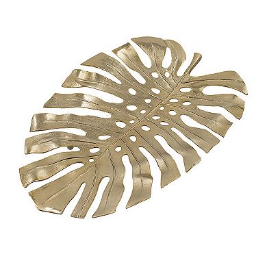 Linzo 25 Inch Metal Wall Hanging Decor, Monstera Leaf, Bright Gold Finish